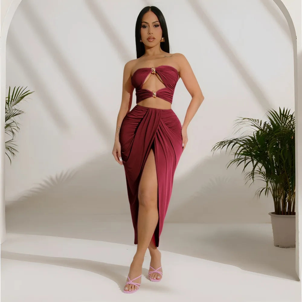 Maia Hollow Out Strapless Sexy Two Piece Sets