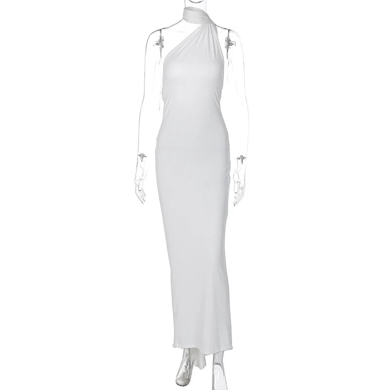 Jefferson One Shoulder Sleeveless Backless Ruched Bodycon Maxi Dress