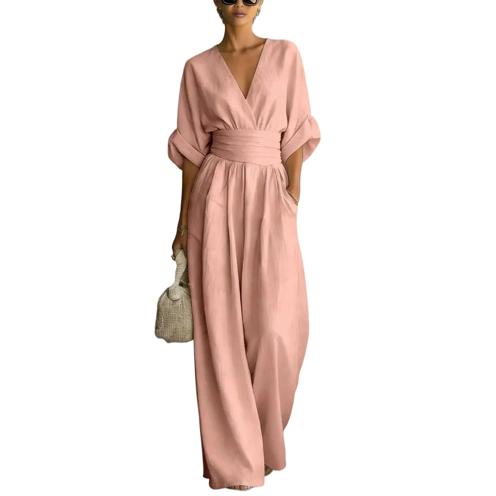 Women's Jumpsuit Fashion High Waist V-neck Casual Jumpsuits Sexy Solid Color Office Wide Leg Trousers Overalls Vacation Outfit