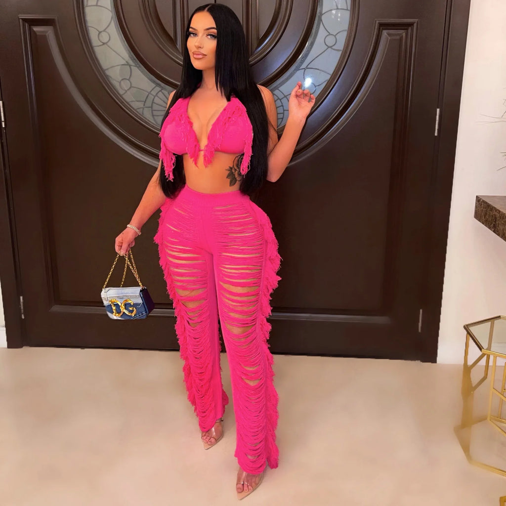 Linda Sexy Women Knitted Crochet Two Piece Sets