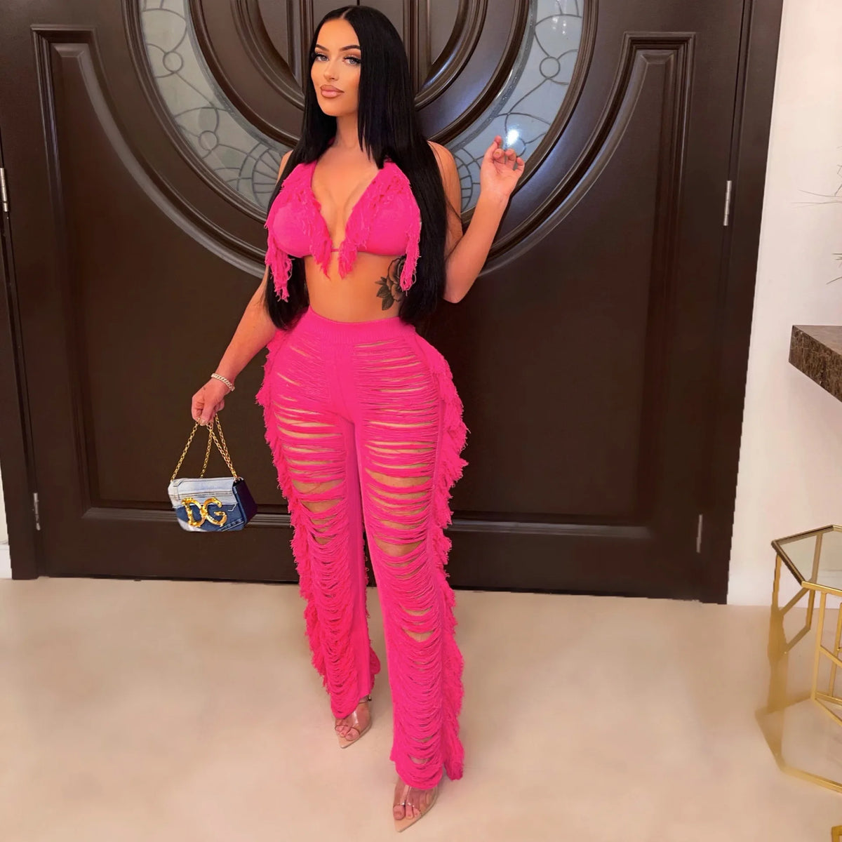 Linda Sexy Women Knitted Crochet Two Piece Sets