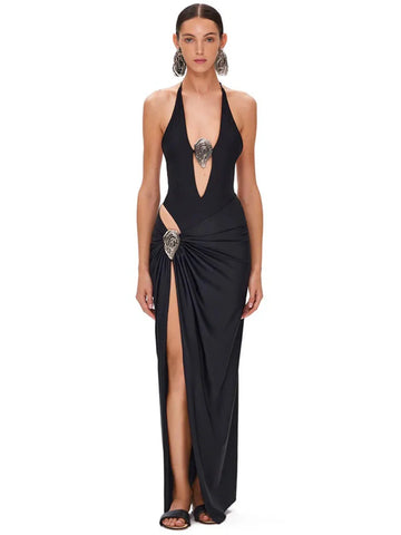 Champneuf Deep V Neck High Leg Backless Fashion Beachwear Outfits Set