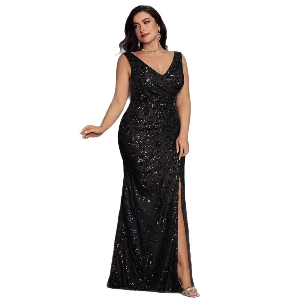 Rumera Long Neck Hanging Single Shoulder Evening Gown Elegant Maxi Dress