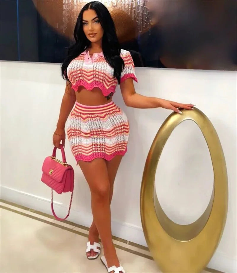 Miguelina Striped Knitted Outfit Club Two Piece Sets