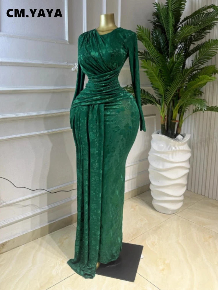 Sendaya Ribbon O Neck Long Sleeve Classic Maxi Dress