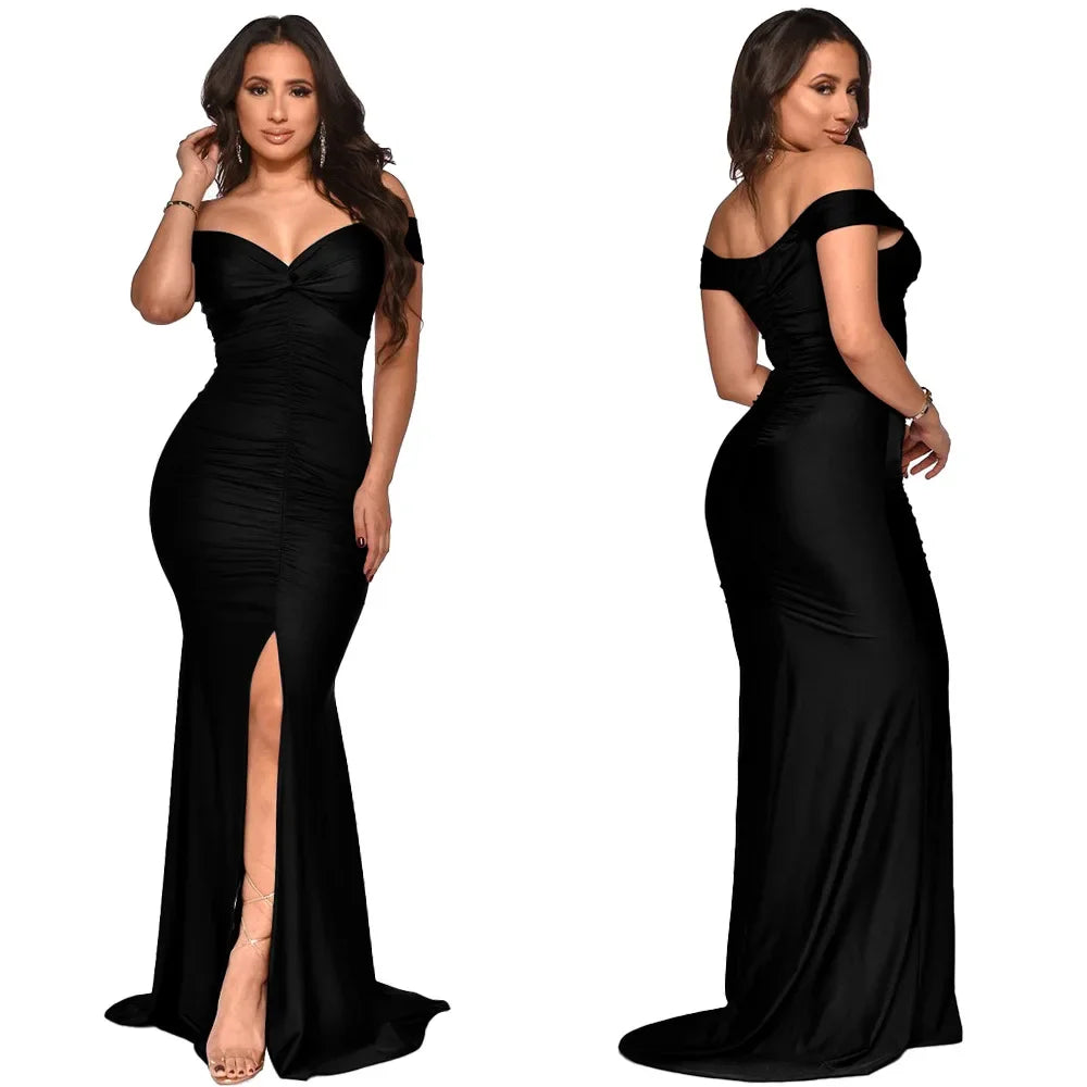 Toronto Banquet V Neck Sexy Satin Split Luxury Trailing Long Dresses