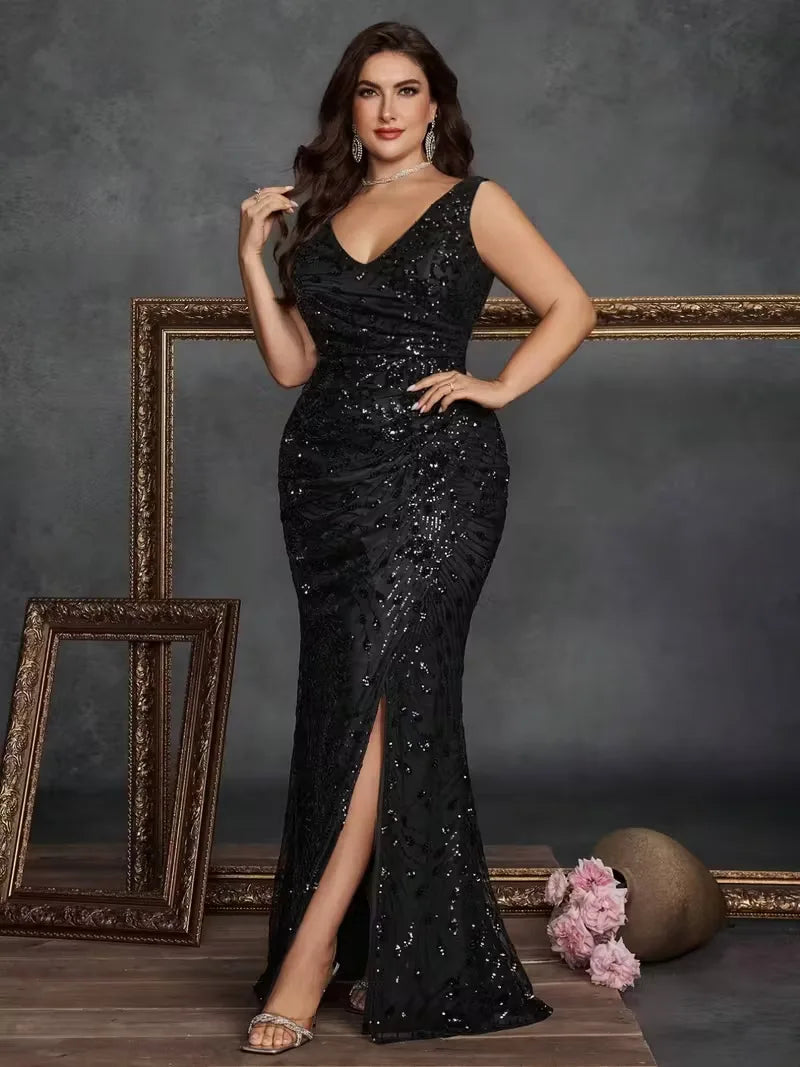Rumera Long Neck Hanging Single Shoulder Evening Gown Elegant Maxi Dress