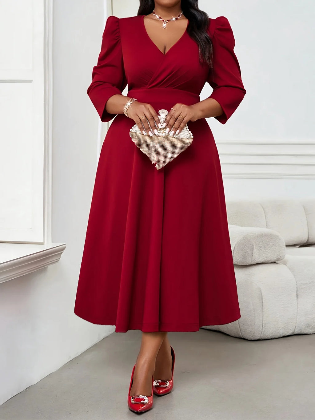 Atlanta Plus Size Elegant High Waist A-Line Office Maxi Dress