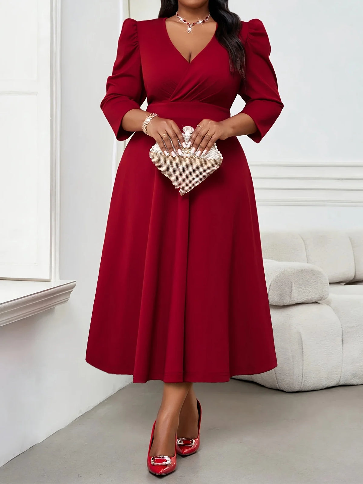 Atlanta Plus Size Elegant High Waist A-Line Office Maxi Dress
