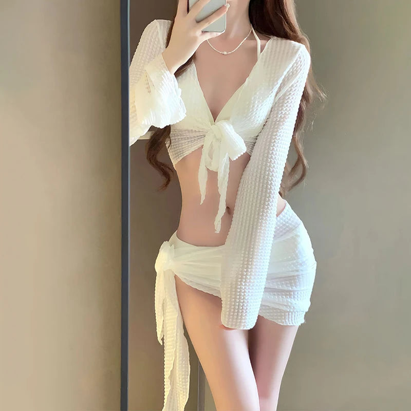 Sol Women's Long Sleeve Knit Bikini Two Piece Sets