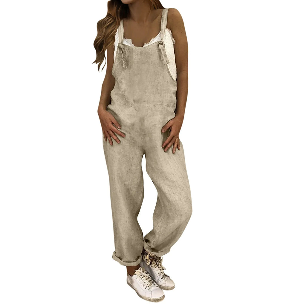 Women Plus Size Overalls Jumpsuits Casual Solid Loose Dungarees Retro Fashion