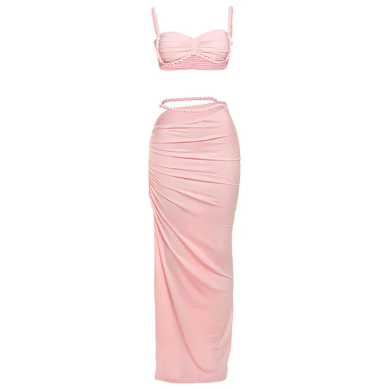 Zoe Weird Puss Bandage Ruched Two Piece Sets