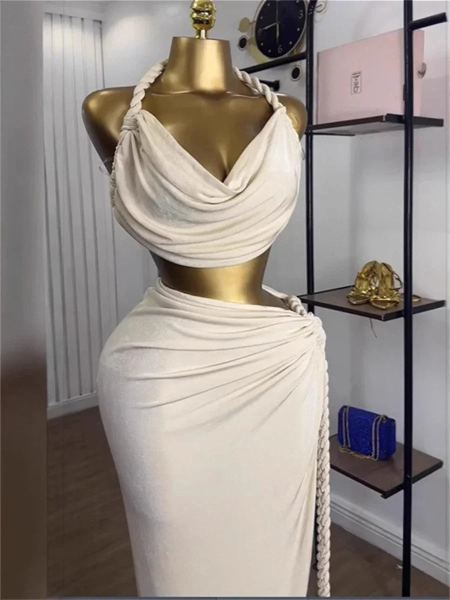 Belchertown Halter Swing Collar Backless Bandage Split Maxi Set