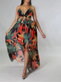 Soho Plus Size Casual Fashion V Neck Printed Pattern Suspenders Sexy Dress