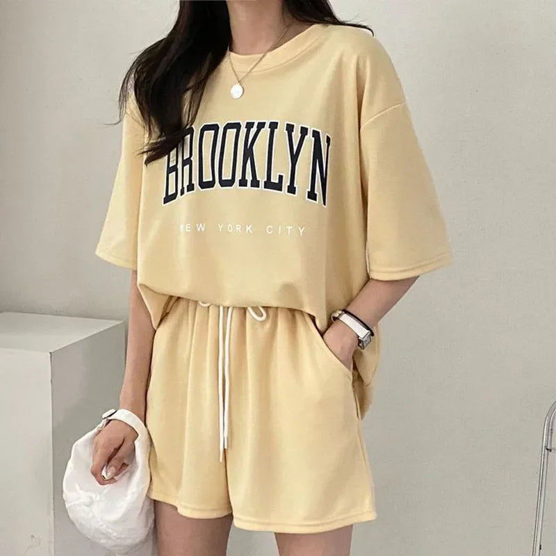 Greicy Tracksuits Female Summer Casual Two Piece Sets
