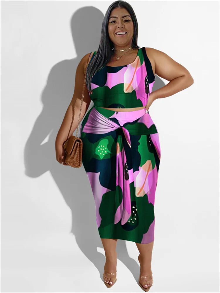 Leah Plus Size Clothing Floral Printed Two Piece Sets