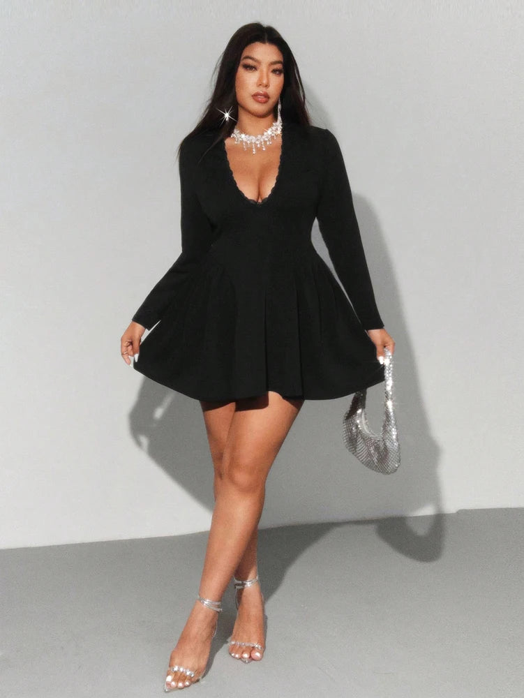 Denver Plus Size Lace Sexy Elegant Gown Party Outerwear Mini Dress
