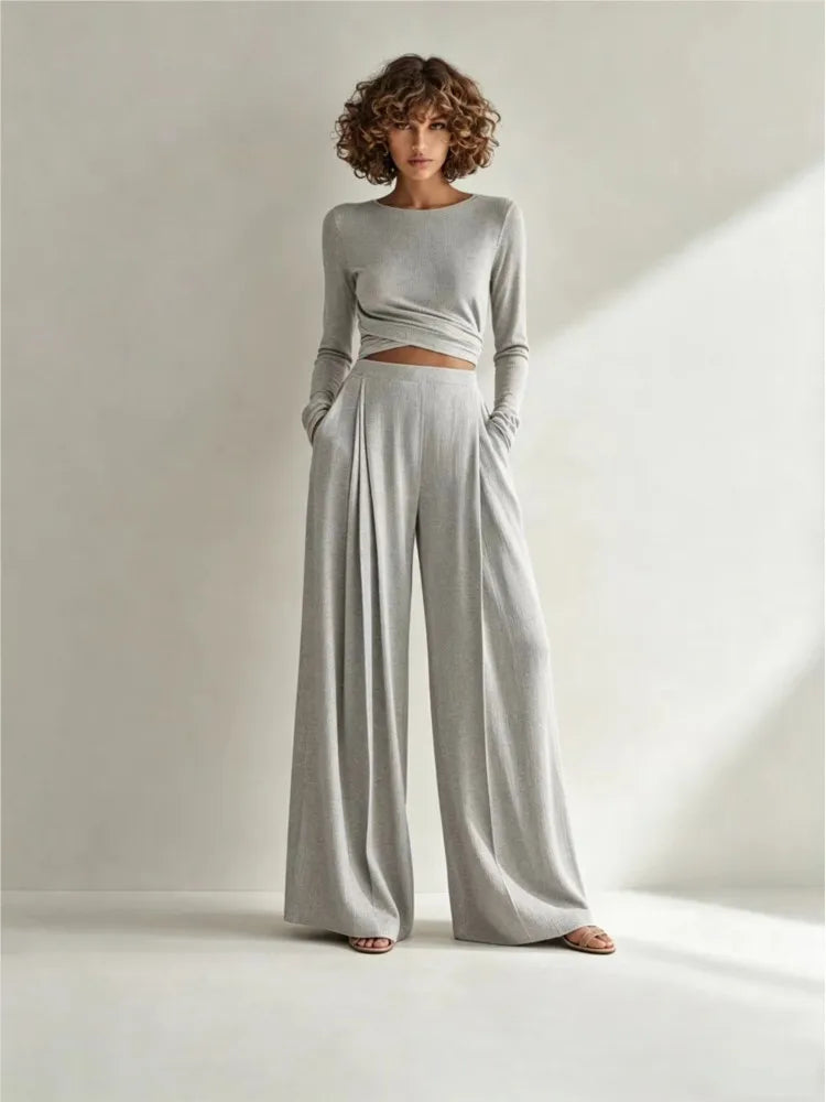 Yandra Long Sleeve Elastic Drawstring Two Piece Sets