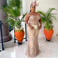 Magestic Plus Size Sheer Neck Lace Appliques Beads Sequins Dreses