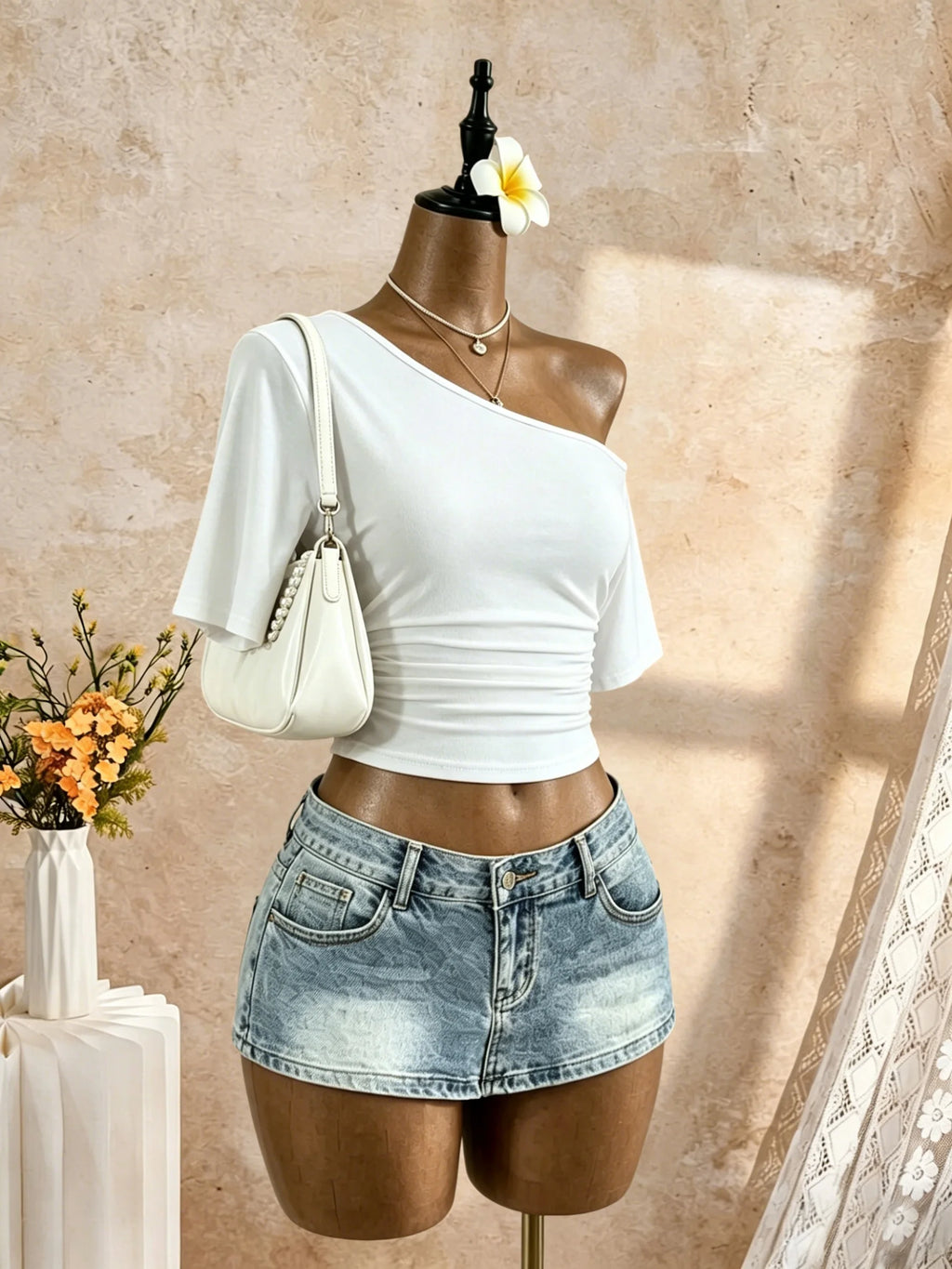 Women One Shoulder Sleeve Side Going Out