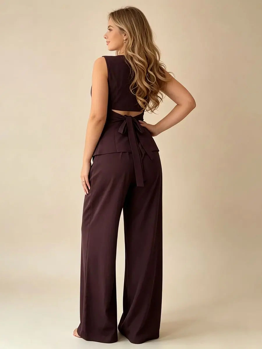 Fernanda Elegant Tie Sleeveless Casual Two Piece Sets