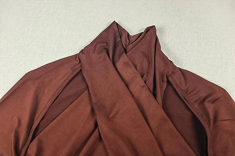 Bedford Turtleneck Hollow Out Chest Wrapped Long Sleeve Pleated Bodycon Long Dress