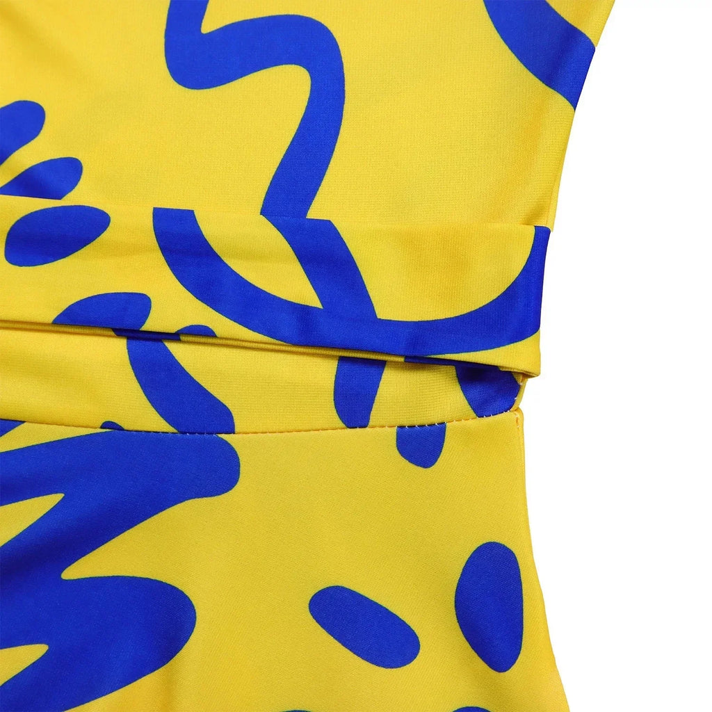 Printed Belted Dress Elegant  Knee-Length Round Neck Short Sleeve Dress