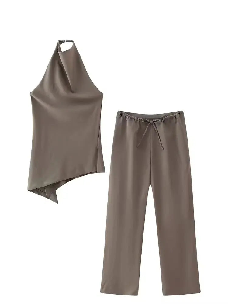 Tamara Solid Sexy Backless Two Piece Sets