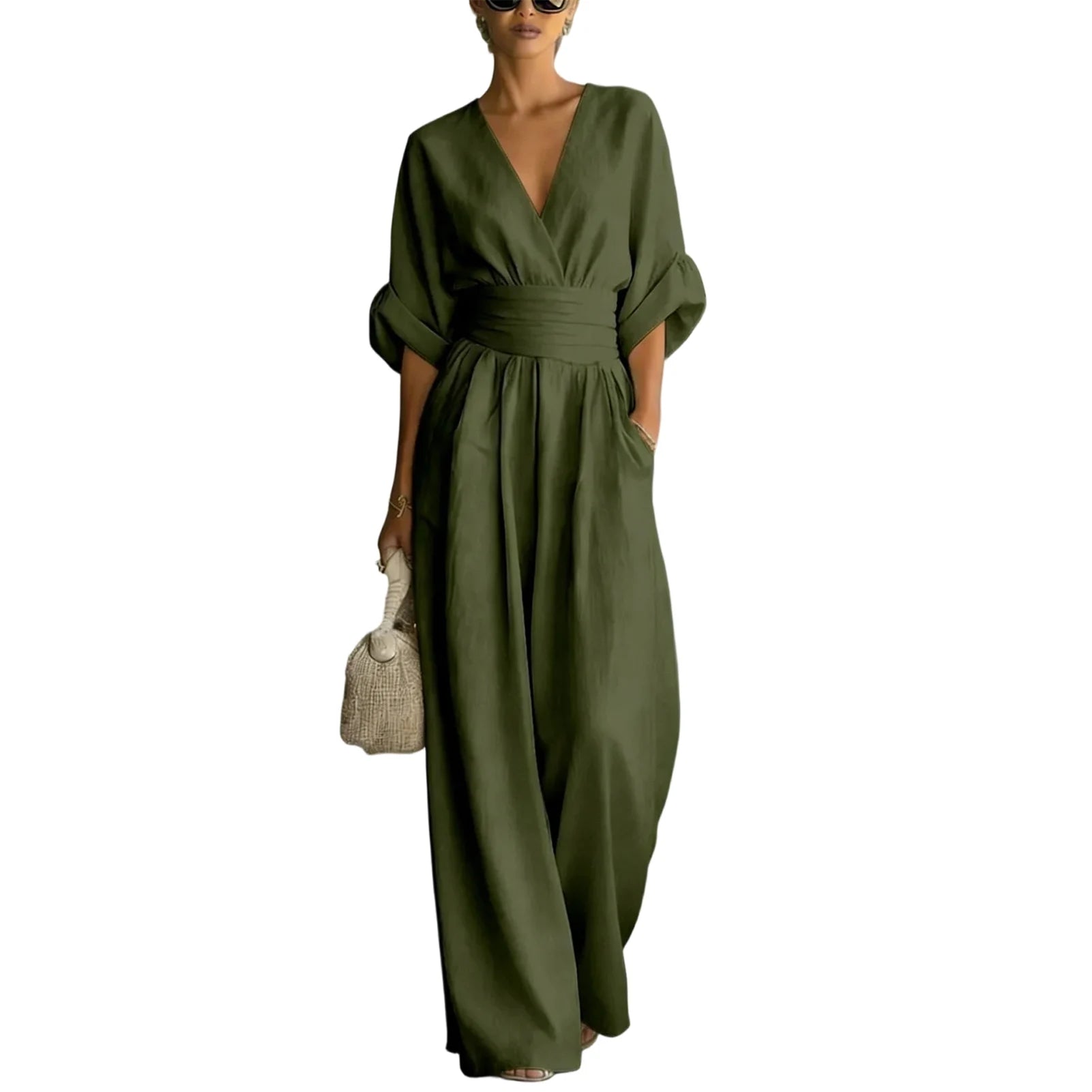 Women's Jumpsuit Fashion High Waist V-neck Casual Jumpsuits Sexy Solid Color Office Wide Leg Trousers Overalls Vacation Outfit