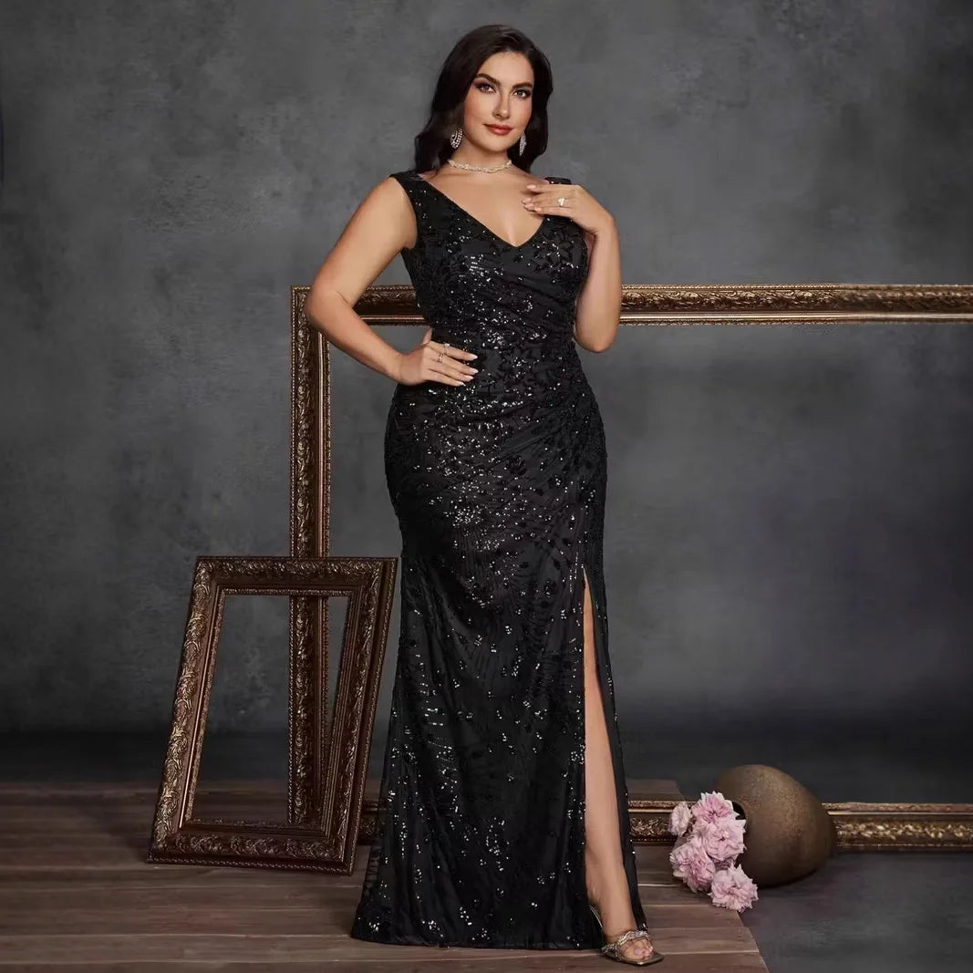 Rumera Long Neck Hanging Single Shoulder Evening Gown Elegant Maxi Dress