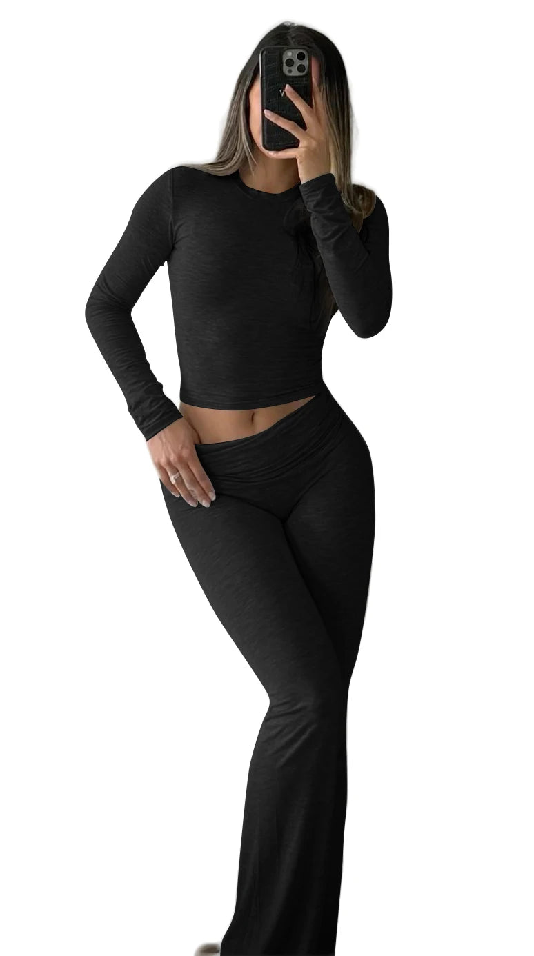 Victoria Casual Workout Outfits Long Sleeve Two Piece Sets