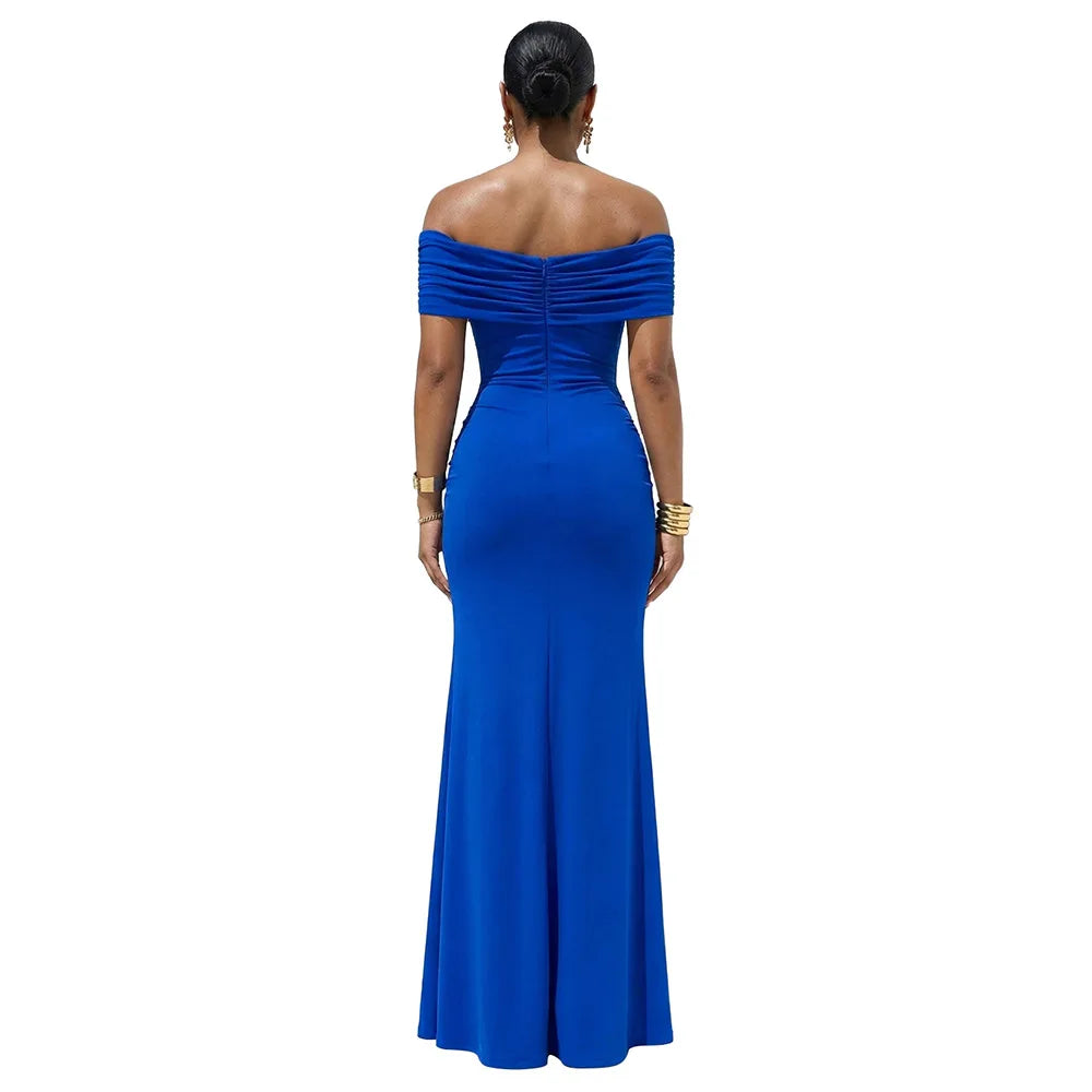 La Cuava Slash Neck Ribbon Elegant Sleeves Long Sexy Maxi Dress