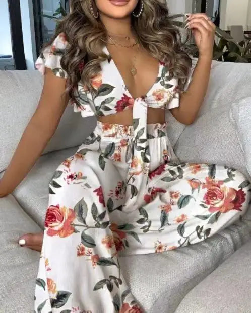 Hilda Belted Low Long Thouser Casual Two Piece Sets