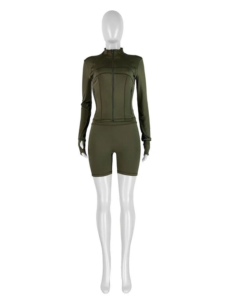 Olivia Fall Siold Bodycon Zipper Tracksuits Two Piece Sets