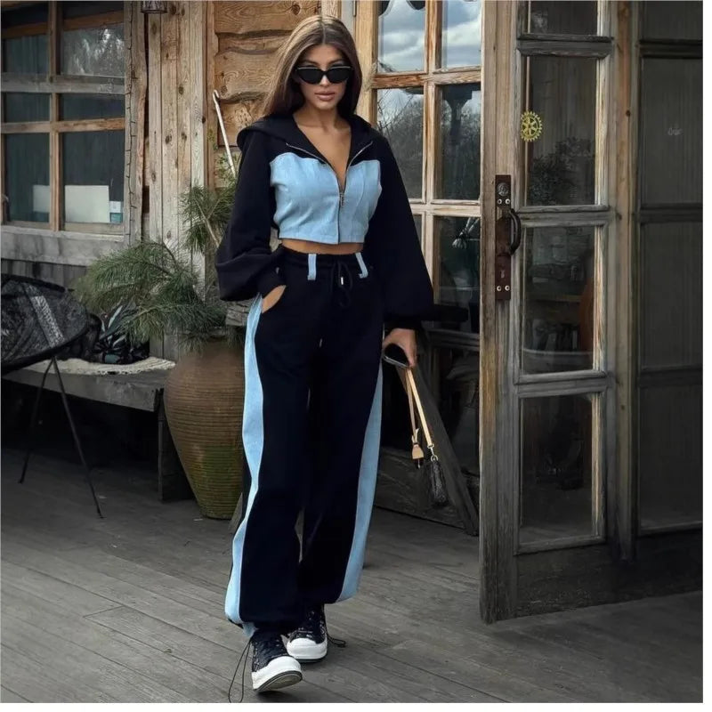 Paola Fashion Contrast Color Patchwork Two Piece Sets