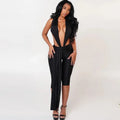 Cornie Lace-up One Piece Outfit Night Out Party Halter Backless Deep V-neck Jumpsuits
