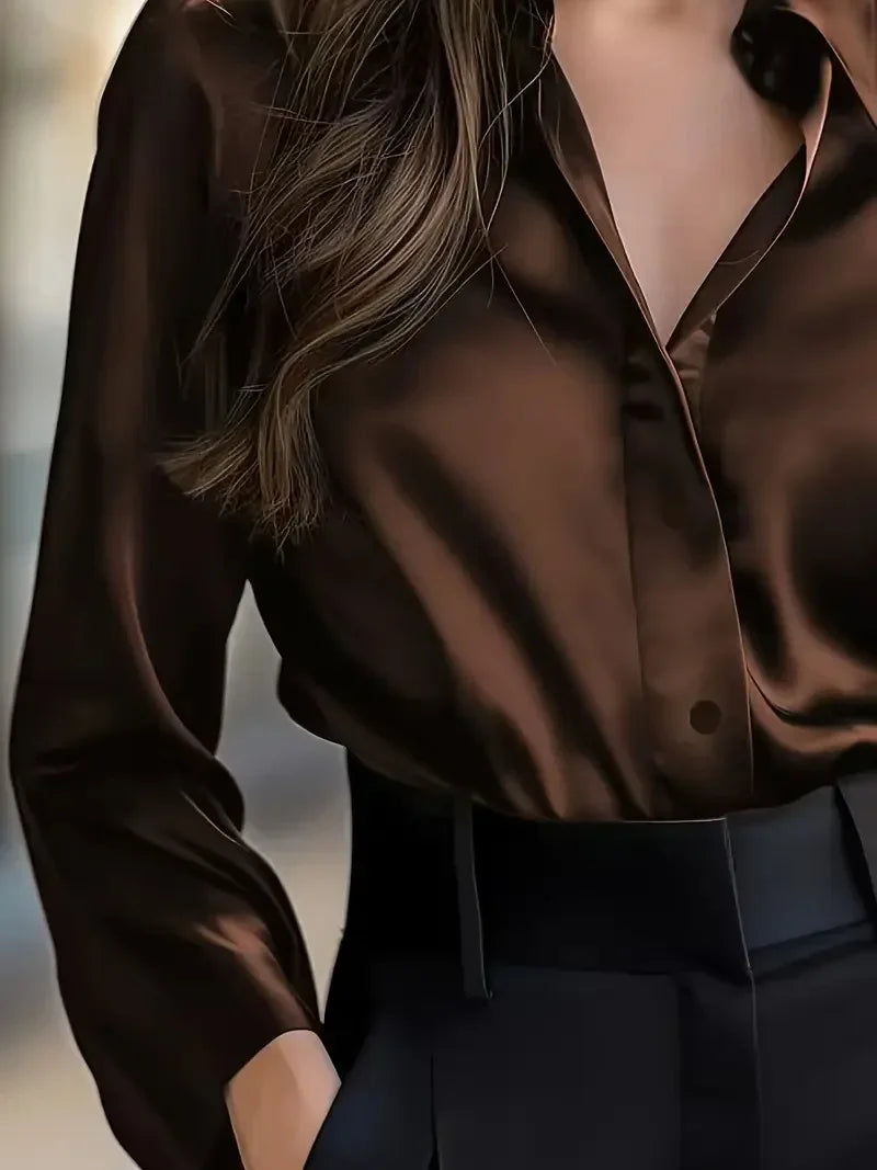 Mt Poconos Lapel Button Elegant Fashion Office Basic Blouses
