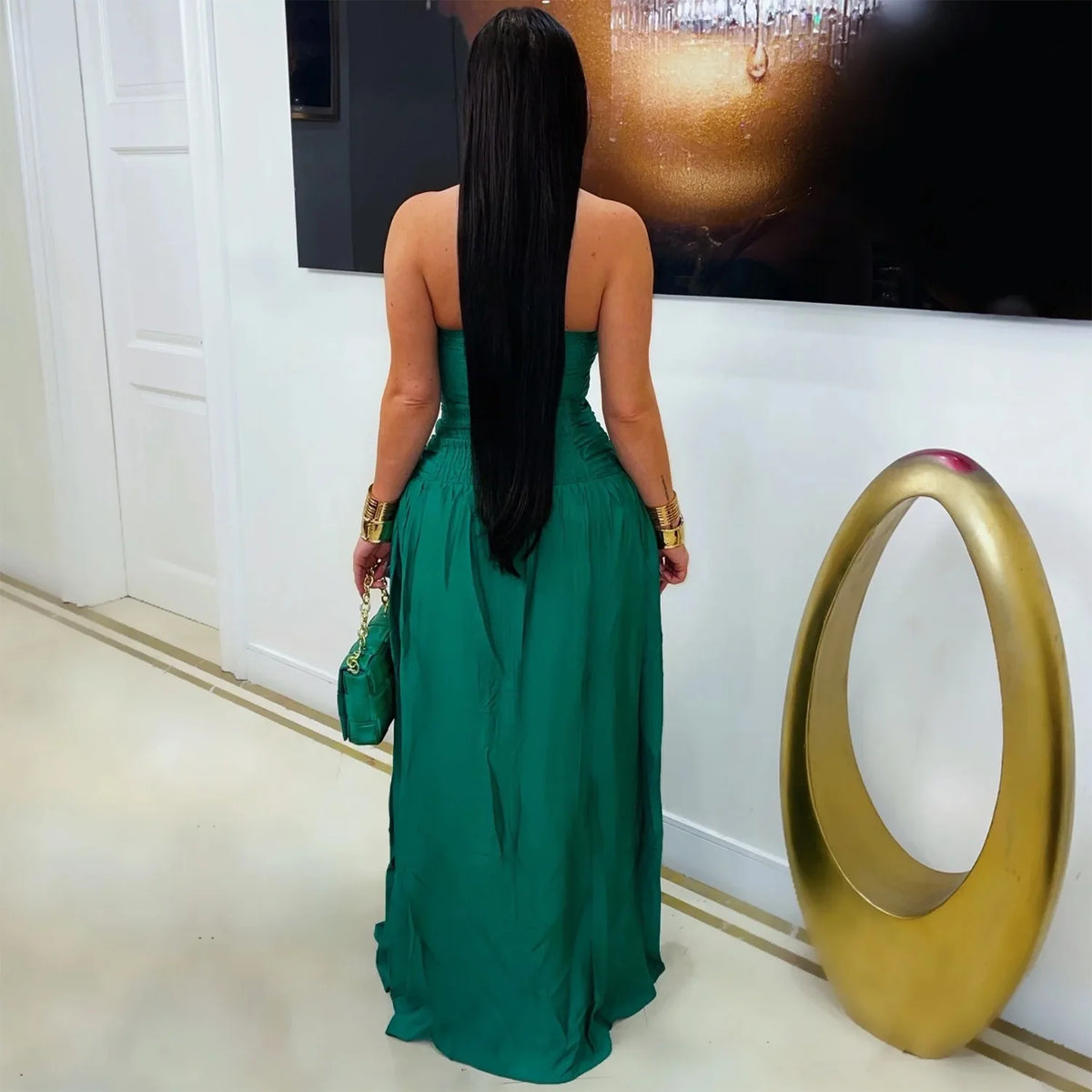 Phoenix Bandage Halter Satin Clothes Luxury Elegant Evening Party Maxi Dress