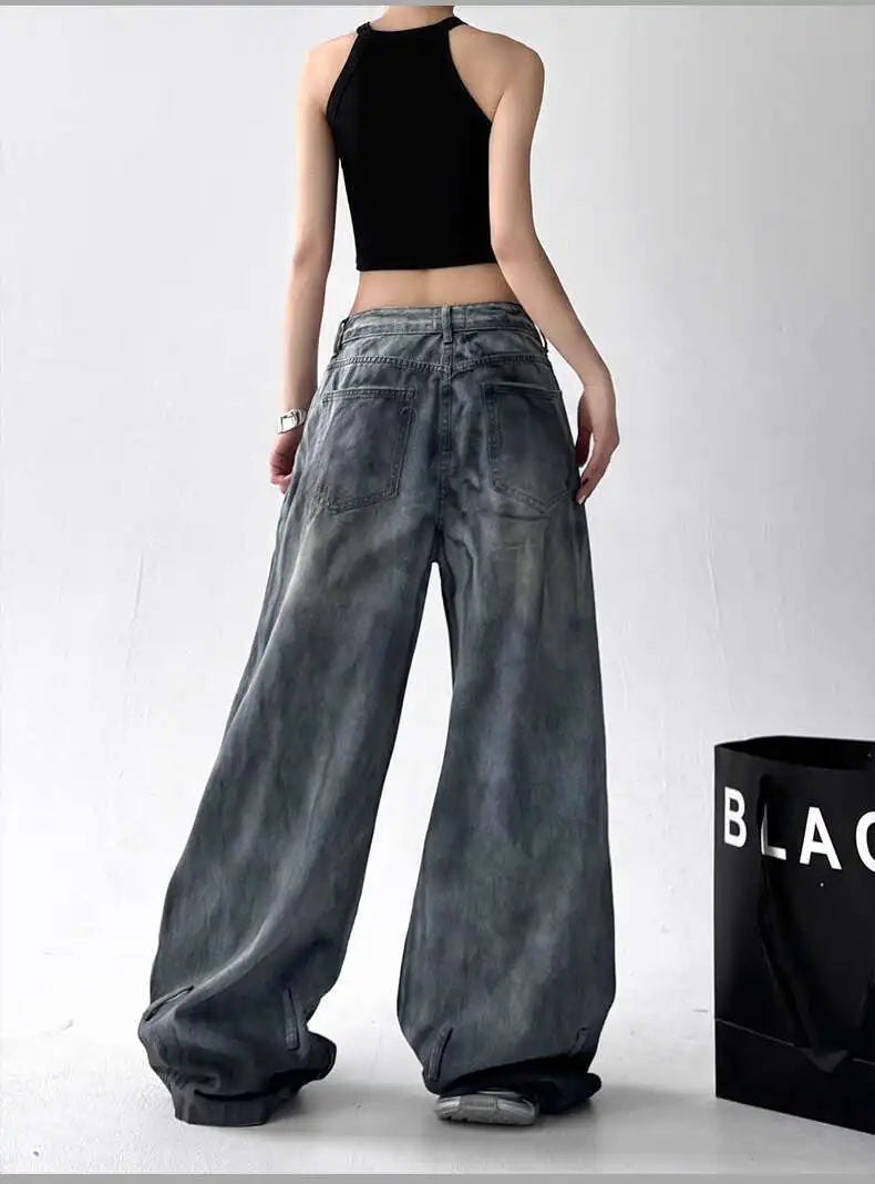 Jeans American High Street Ripped Straight Wide-Leg Jeans For Women Design
