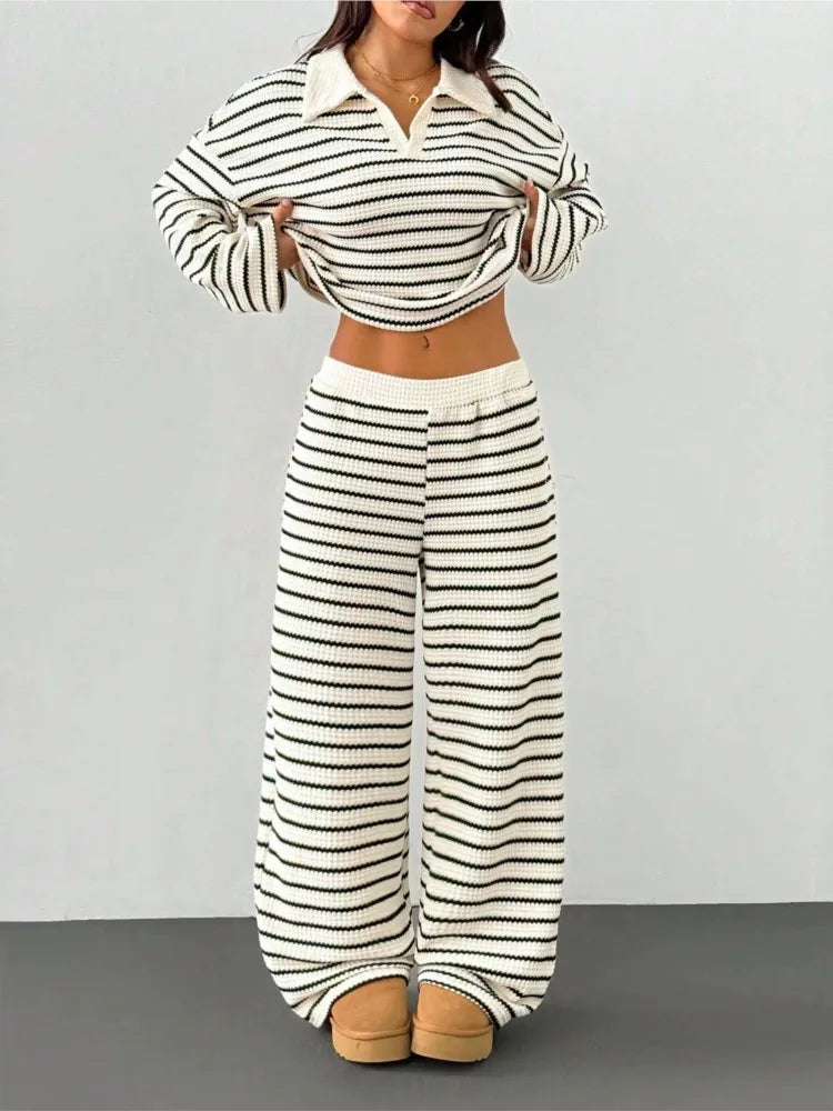 Sally Women Striped Knit Two Piece Sets