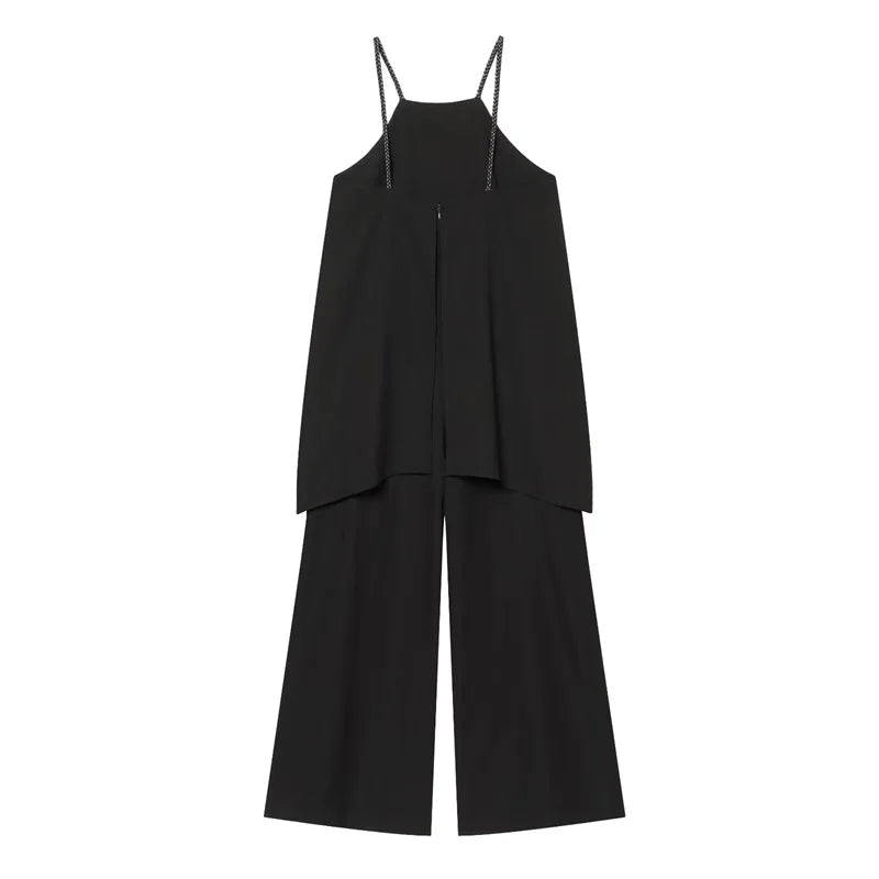 Women's Jumpsuit 2026 Summer New Style Black Strappy Double-Layer Woven Jumpsuit Elegant and Fashionable