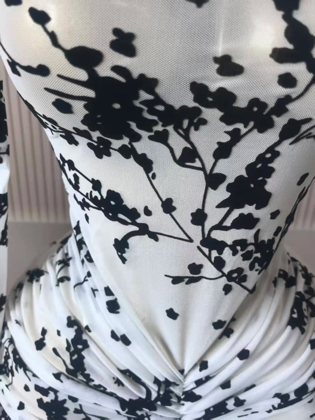 Peru Long Sleeve Stacked Mesh See Though with Lining Bodycon Long Dress