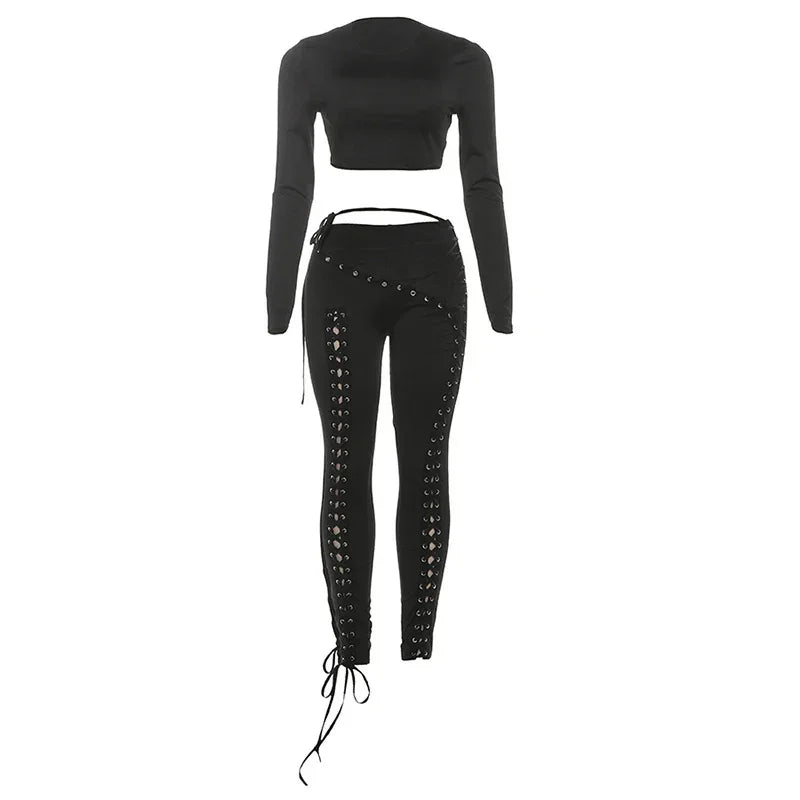 Ceshire Casual Tracksuit Full Fall Crop Shirring Irregular Stretch Streetwear Skinny Set