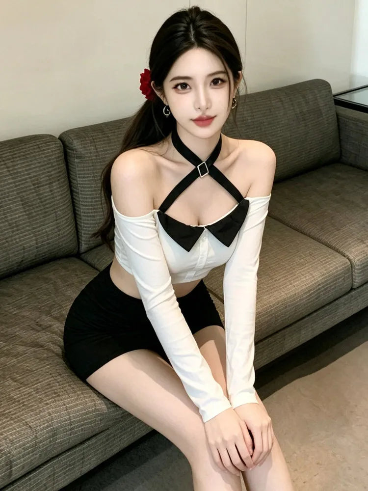 Moana Sexy Hot Girl Cross Shoulder Neckline Two Piece Sets