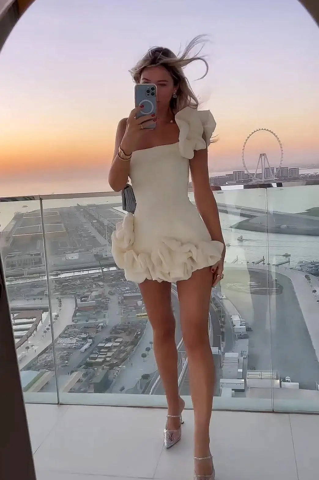 La Playa Elegant Temperament Party Flower Sleeveless Off-Shoulder Sexy Pleated Dress