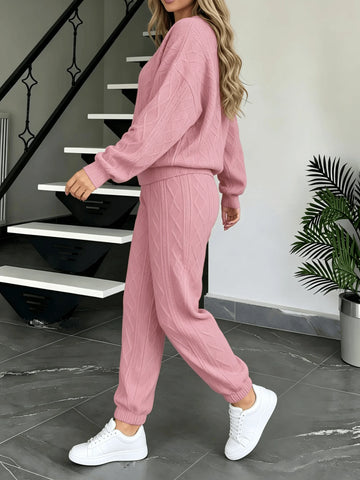 Wanda Cable Knit O‑Neck Long Sleeve Two Piece Sets