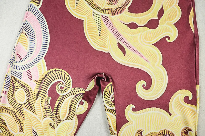 China Town Fashion Art Colorful Print o-Neck Full Sleeve Skinny Peach Jumpsuit