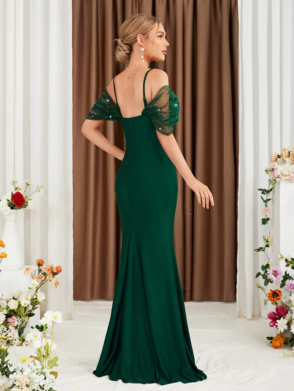 Habana Bridesmaid Sequined Adult One Side Slip Maxi Dress