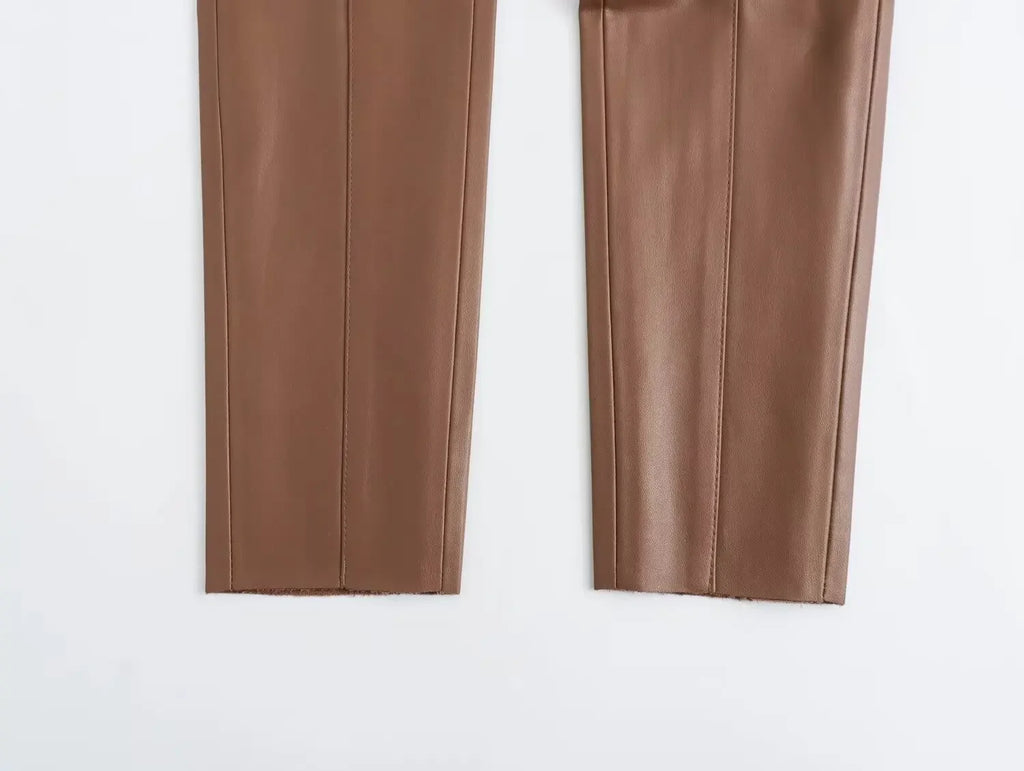 Panther Valley Retro High Waist Faux Leather Skinny Trousers