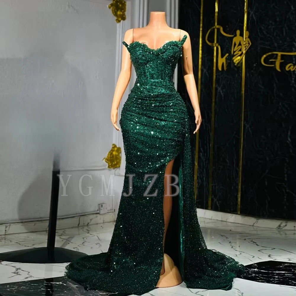 Arkansas Luxury Mermaid Diamonds Bead Sexy Slit Elegant Dress